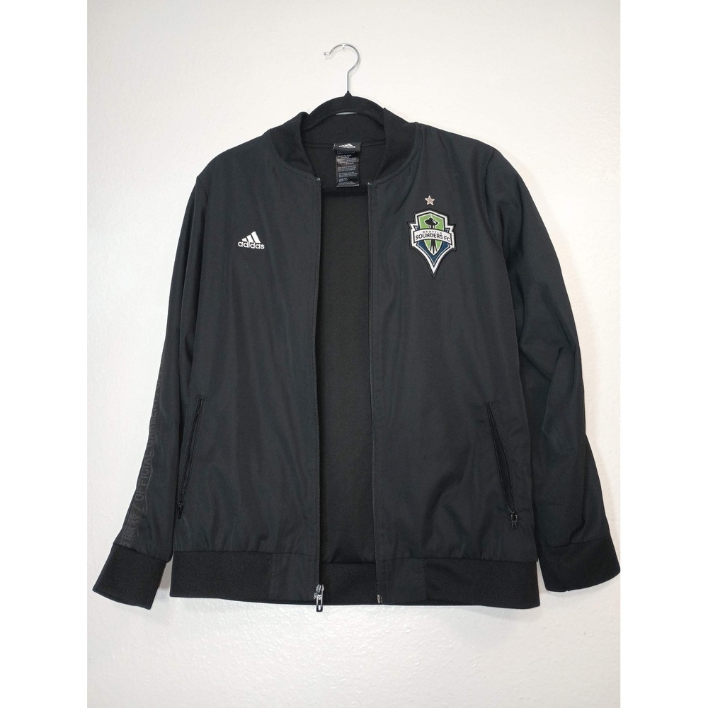 Adidas Seattle Sounders FC MLS Bomber Track Jacket Black Womens Large Sporty
